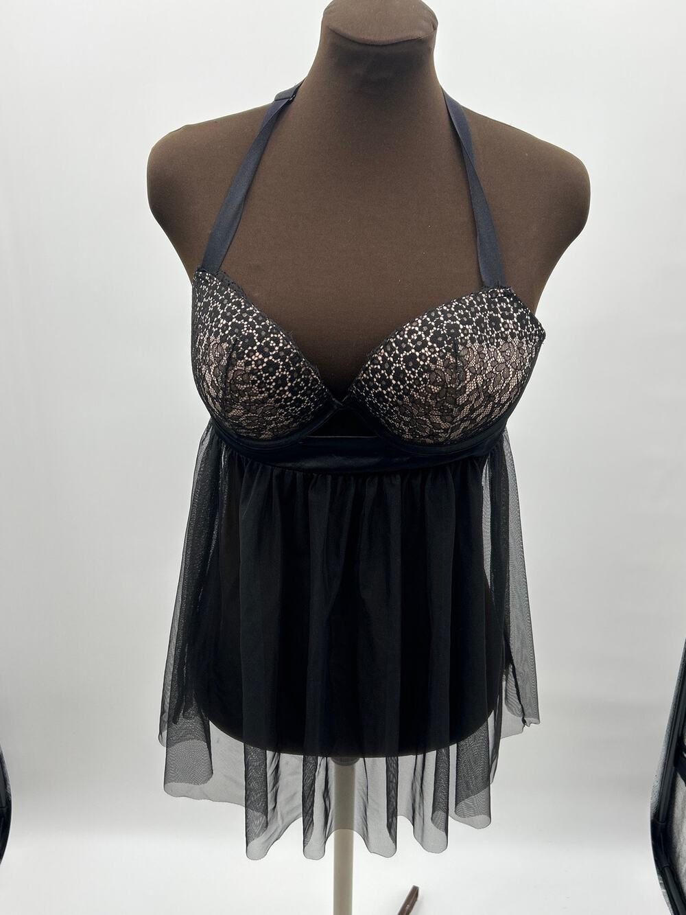 Victoria’s Secret Black Lace Babydoll Chemise Lingerie – 36C– Gothic Romantic